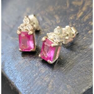 Unique Fuchsia Pink Stud Earrings For Women, 1980s Vintage Jewelry